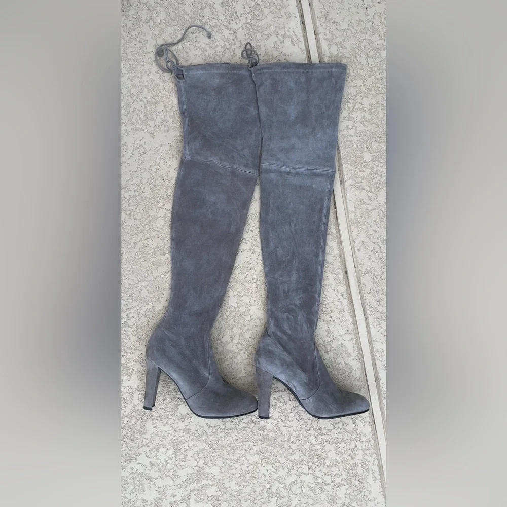 Stuart Weitzman highland dark grey suede boots 8.5